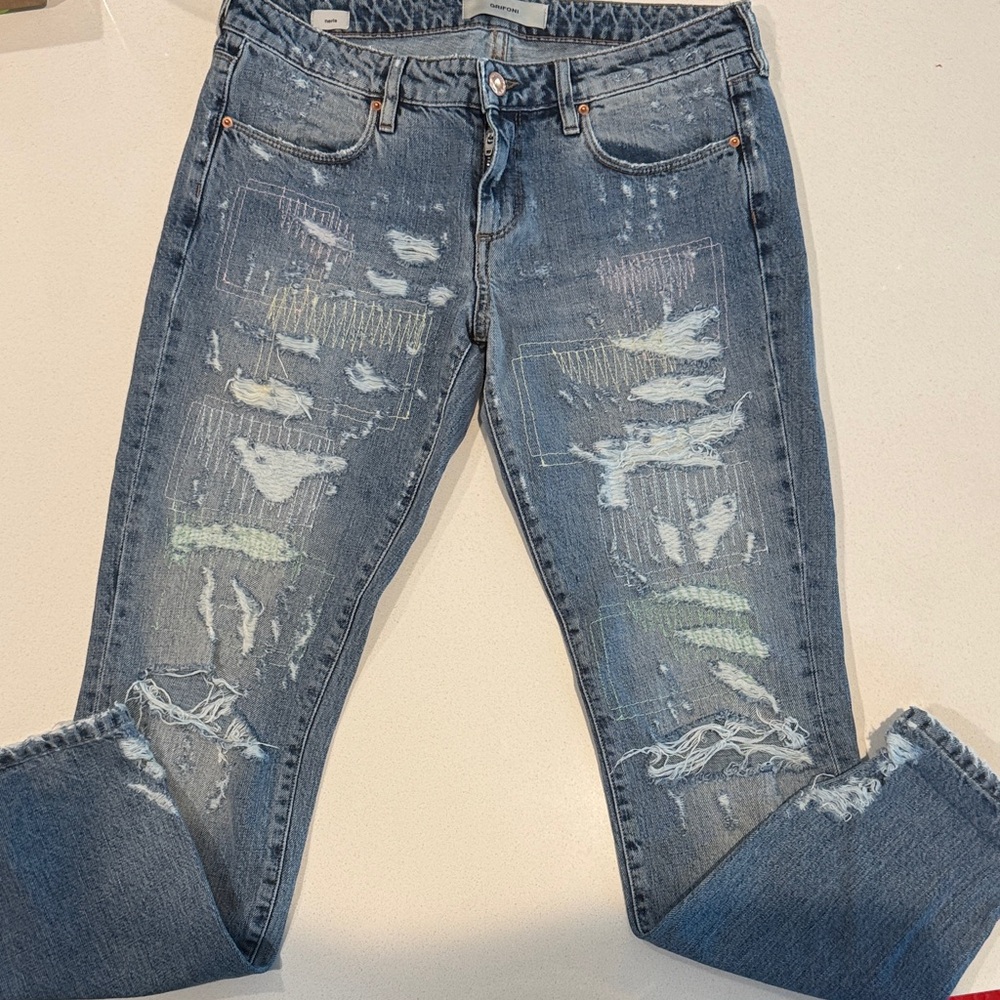 Mauro Grifoni Light Blue Distressed Straight Leg Jeans